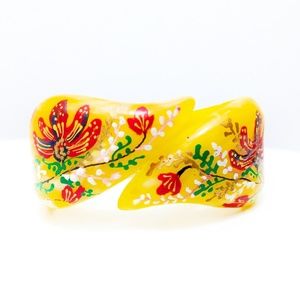 Vintage Hand-Painted & Signed Lucite Clamper Bracelet